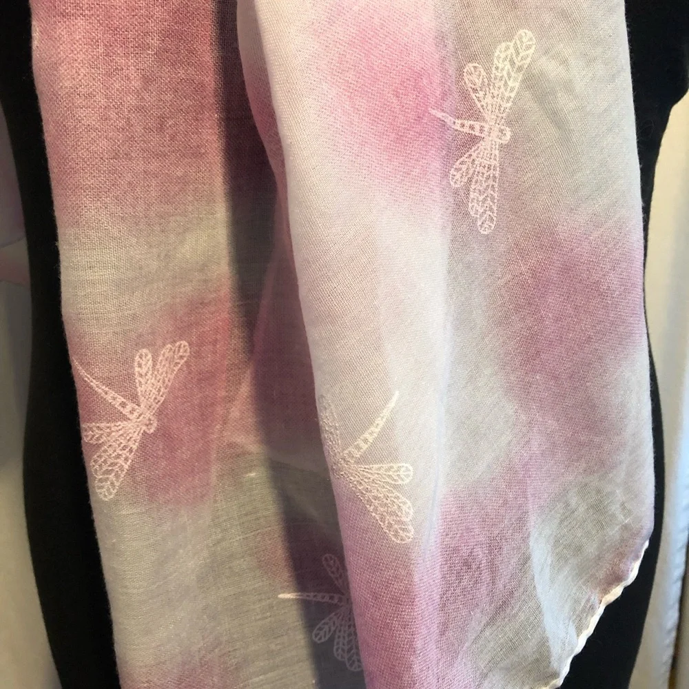 Pink Dragonfly Scarf 68”‎ Charlotte Daniel Soft Lightweight Spring Romantic
